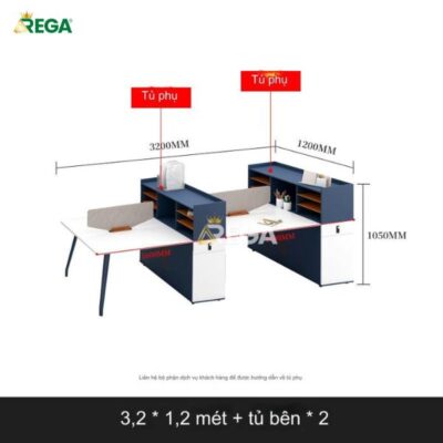 Cụm bàn làm việc 4 người Miso 3m2 REGA RCB-455