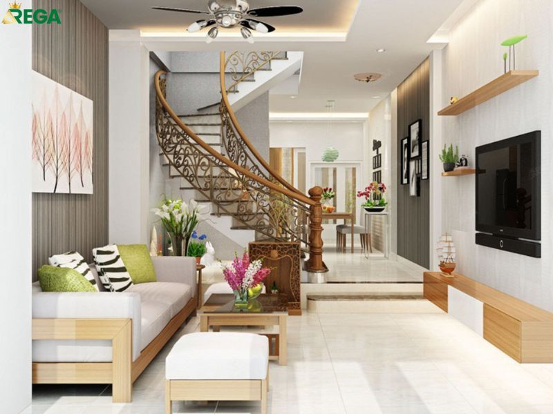 Background phòng khách ốp đá tự nhiên hoặc nhân tạo