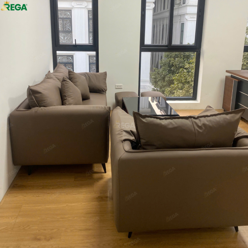 Sofa khu vực tiếp khách được lựa chọn với kiểu dáng sang trọng