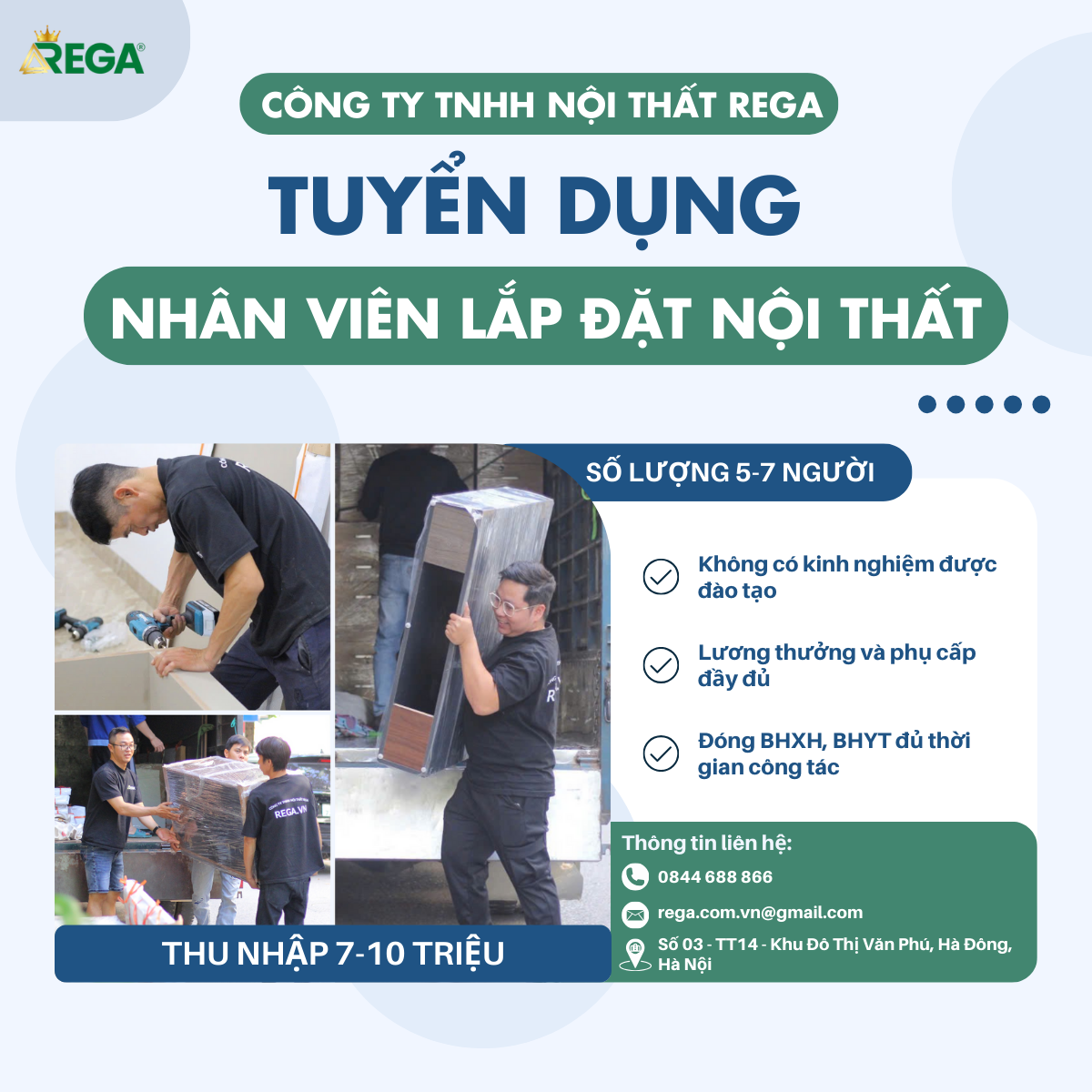 Rega tuyển dụng nhân viên lắp đặt nội thất