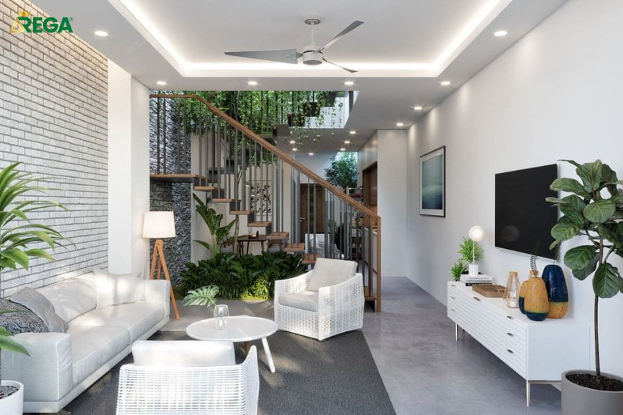 Mẫu phòng khách trang trí cây xanh