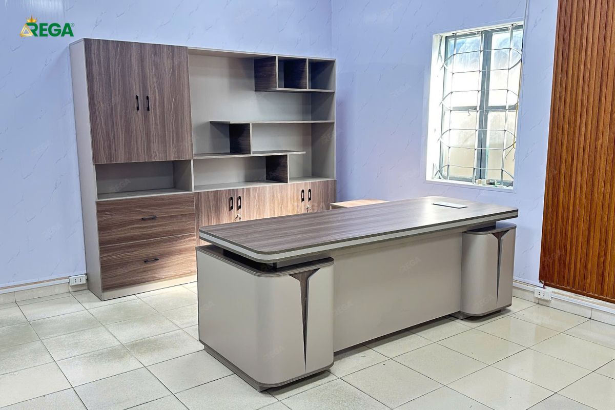 Rega Thi công nội thất công ty JV-LINK Tủ giám đốc đồng bộ không gian lãnh đạo JV-LINK