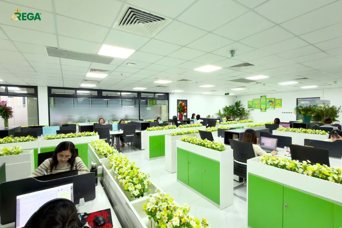 Cụm bàn nhân viên sắp xếp khoa học, tiết kiệm diện tích