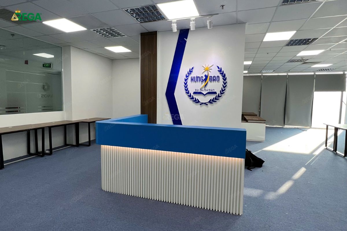 Rega Thi công văn phòng công ty Hưng Đạo Top One Quầy lễ tân hiện đại mang dấu ấn thương hiệu Hưng Đạo