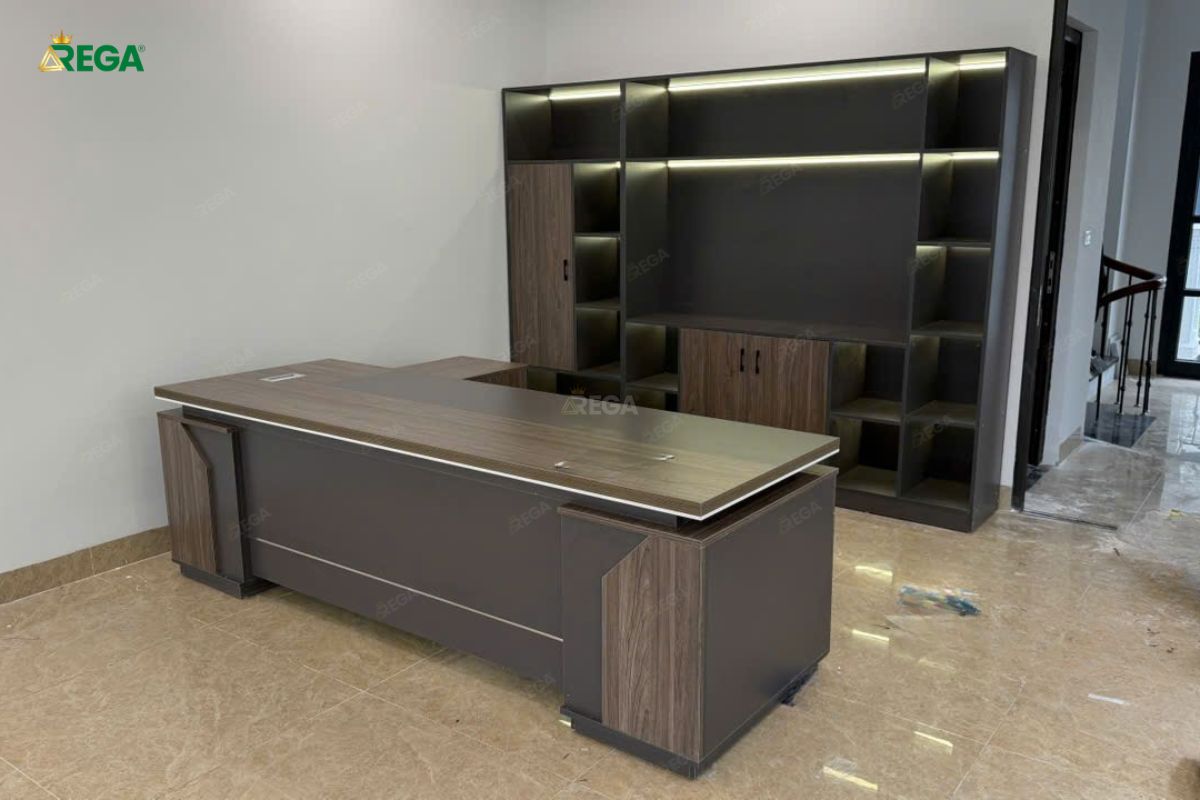 Rega thi công văn phòng công ty Âu Lạc Company Bàn Giám Đốc Kết Hợp Tủ Phụ Văn Phòng Âu Lạc