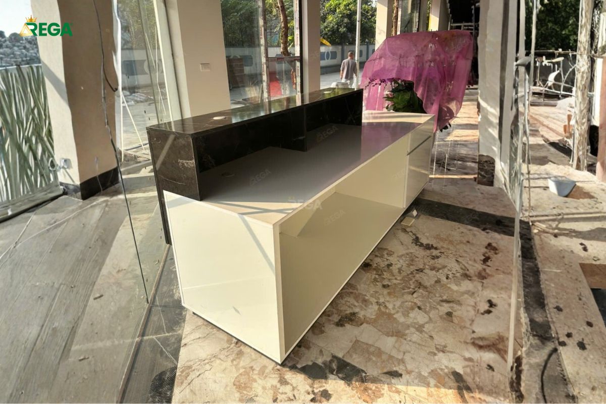 Tổng thể khu vực lễ tân Techpal sau thi công