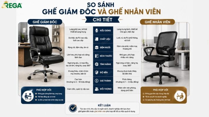 So sánh ghế giám đốc và ghế nhân viên - Khác nhau điểm gì? So sánh mức giá ghế giám đốc và ghế nhân viên