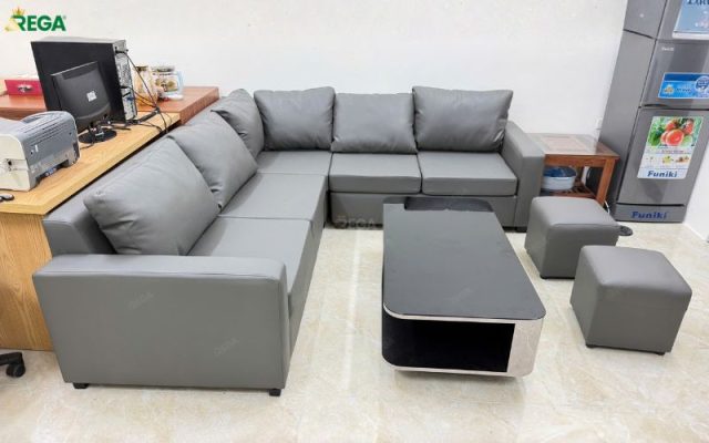 Rega thi công nội thất văn phòng công ty KGS Sofa xám văn phòng KGS hiện đại, thanh lịch